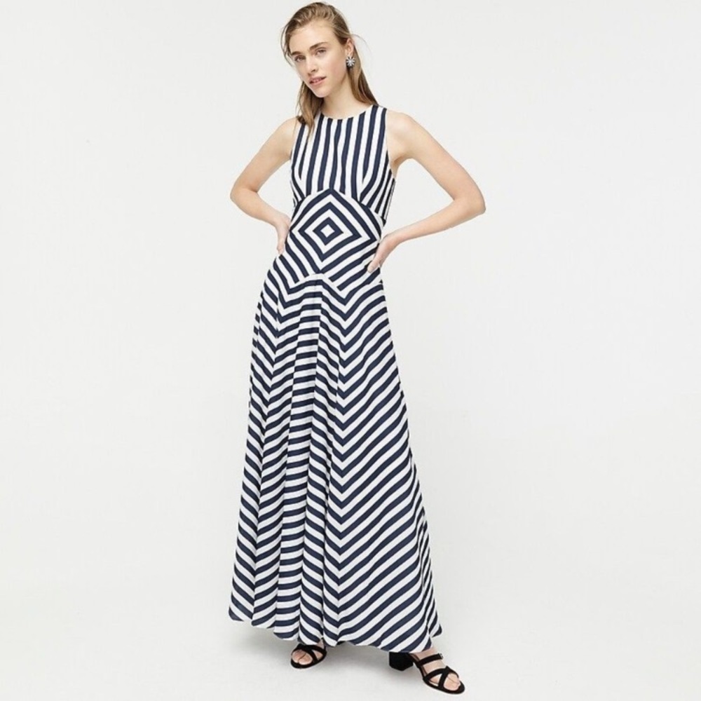 J.Crew Sleeveless high-neck dress in geometric stripe